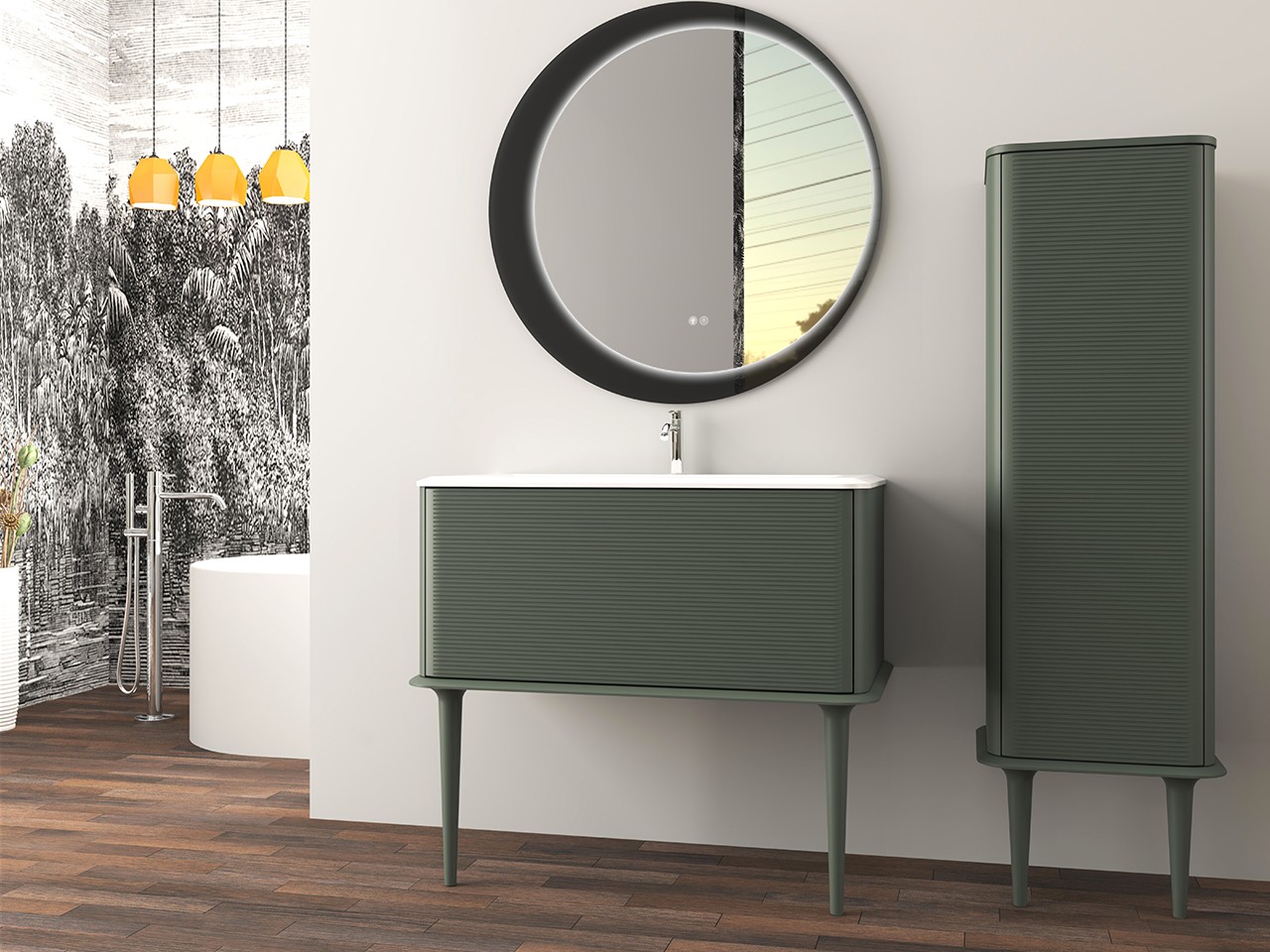 Grand Meuble De Salle De Bain Provence Blanc – Bois Et Marbre – 165cm