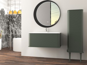 ATLAS BATHROOM CABINET L98 CM WALL-MOUNTED WITH 1 DRAWER AND UNITOP RESIN WASHBASIN - MATT GREEN FINISH