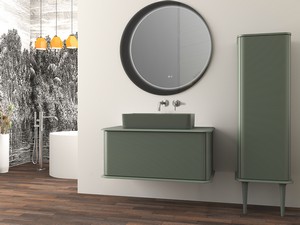Meuble salle de bains ATLAS L98 cm suspendu avec 1 tiroir et plan - finition vert mat