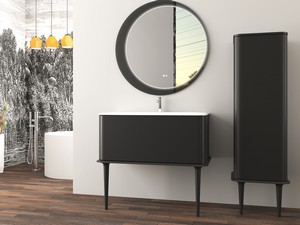 Standbadmöbel ATLAS L98 cm mit 1 Schublade und Unitop-Waschbecken aus Harz - Ausführung Schwarz matt