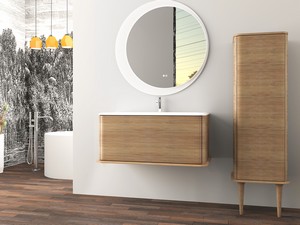 Meuble salle de bains ATLAS L98 cm suspendu avec 1 tiroir et lavabo Unitop en résine - finition chêne tabac mat