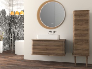 ATLAS BATHROOM CABINET L98 CM SUSPENDED WITH 1 DRAWER AND MOUSE - MATT WALNUT FINISH