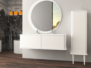 ATLAS BATHROOM CABINET L144 CM WALL-MOUNTED WITH 1 DRAWER AND UNITOP RESIN WASHBASIN - MATT WHITE FINISH