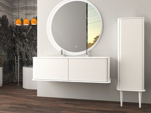 Meuble salle de bains ATLAS L144 cm suspendu avec 2 tiroirs et lavabo Unitop en résine - finition blanc mat