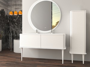 ATLAS BATHROOM CABINET L144 CM FLOOR-STANDING WITH 1 DRAWER AND UNITOP RESIN WASHBASIN - MATT WHITE FINISH