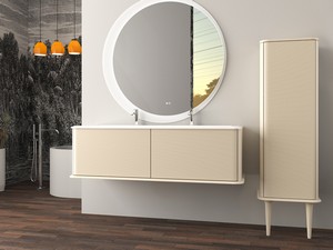 ATLAS BATHROOM CABINET L144 CM WALL-HUNG WITH 1 DRAWER AND UNITOP RESIN WASHBASIN - MATT COTTON FINISH