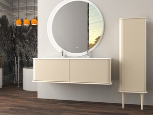 Meuble salle de bains ATLAS L144 cm suspendu avec 2 tiroirs et lavabo Unitop en résine - finition coton mat