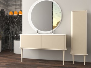 Meuble salle de bains ATLAS L144 cm à poser avec 2 tiroirs et lavabo Unitop en résine - finition coton mat