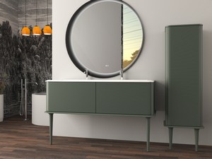 ATLAS BATHROOM CABINET L144 CM FLOOR-STANDING WITH 1 DRAWER AND UNITOP RESIN WASHBASIN - MATT GREEN FINISH