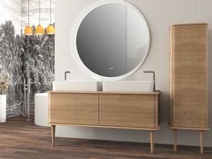 ATLAS BATHROOM CABINET L144 CM FLOOR-STANDING WITH 1 DRAWER AND MOUSE - MATT TOBACCO OAK FINISH