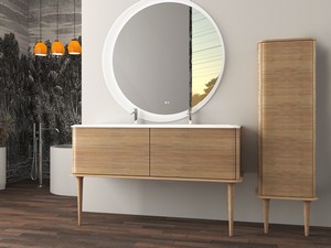 Meuble salle de bains ATLAS L144 cm à poser avec 2 tiroirs et lavabo Unitop en résine - finition chêne tabac mat