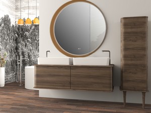 ATLAS BATHROOM CABINET L144 CM SUSPENDED WITH 1 DRAWER AND PATCH - MATT WALNUT FINISH