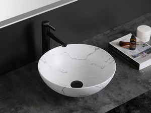 Lavabo da Appoggio Scrivia Ø40xH15 in Ceramica effetto Marmo Statuario Bianco Opaco