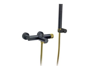 Einhebel-Wannenarmatur für Wandmontage Dalila Mattschwarz mit PVD-Einsätzen Gold-satiniert