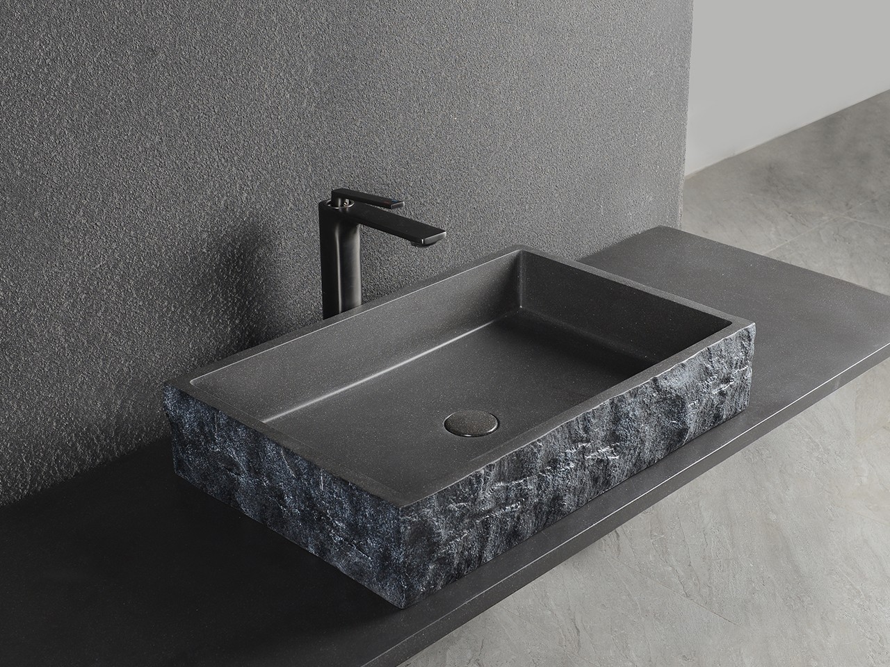 Vasque à poser granit irrégulier River stone l.35 x P.25 cm gris mat