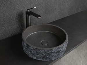 Lavabo da Appoggio Roughstone Ø40xH12 cm in Resina e Cemento finitura Granito Scuro