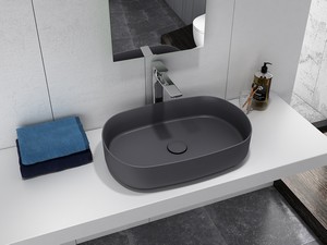 Lavabo da Appoggio Infinity Ellittico 55x36 H12 cm Ceramica Grigio Opaco