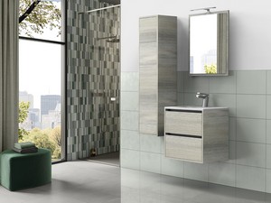 Mobile Bagno CAMPIGLIO 60/P39 cm 2 Cassetti Effetto Legno Grigio e Lavabo Unitop in Ceramica Bianco Lucido