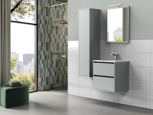 Mobile Bagno CAMPIGLIO 60/P39 cm 2 Cassetti Grigio Opaco e Lavabo Unitop in Ceramica Bianco Lucido