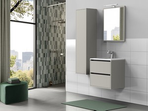 Mobile Bagno CAMPIGLIO 60/P39 cm 2 Cassetti Tortora Opaco e Lavabo Unitop in Ceramica Bianco Lucido