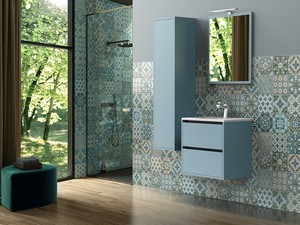 Mobile Bagno CAMPIGLIO 60/P39 cm 2 Cassetti Azzurro Opaco e Lavabo Unitop in Ceramica Bianco Lucido