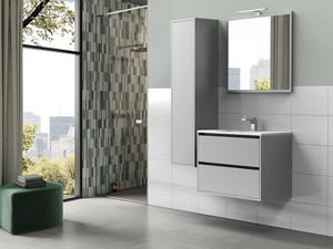 Meuble de salle de bains CAMPIGLIO 80/P39 cm 2 tiroirs gris mat et lavabo Unitop en céramique blanc brillant