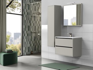 Mobile Bagno CAMPIGLIO 80/P39 cm 2 Cassetti Tortora Opaco e Lavabo Unitop in Ceramica Bianco Lucido