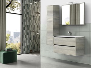 Mobile Bagno CAMPIGLIO 100/P39 cm 2 Cassetti Effetto Legno Grigio e Lavabo Unitop in Ceramica Bianco Lucido