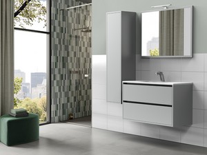 Mobile Bagno CAMPIGLIO 100/P39 cm 2 Cassetti Grigio Opaco e Lavabo Unitop in Ceramica Bianco Lucido