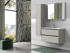 Mobile Bagno CAMPIGLIO 100/P39 cm 2 Cassetti Tortora Opaco e Lavabo Unitop in Ceramica Bianco Lucido