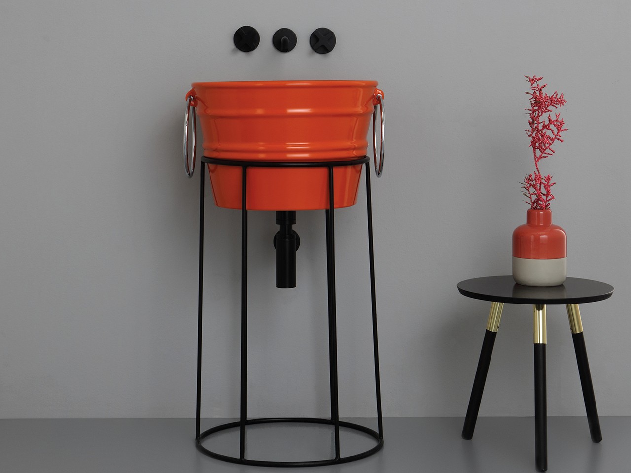 Meuble de salle de bains Bacile vasque orange brillant avec anneaux et