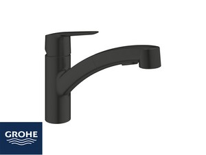 Mitigeur monocommande pour évier cuisine Grohe® Start avec douchette 2 jets noir mat