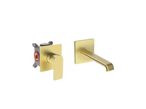 Mitigeur monocommande lavabo encastré mural Kyra en PVD or brossé