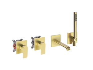 Ensemble baignoire mural monocommande Kyra équipé en PVD or brossé