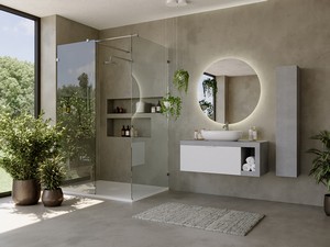 Meuble salle de bains Link 110 cm suspendu pierre gris/blanc mat avec plan pour vasque à poser