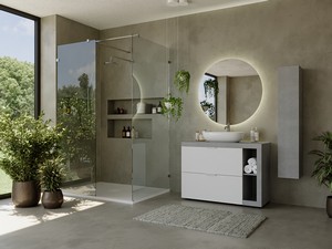 Meuble salle de bains Link 110 cm à poser pierre gris/blanc mat avec plan pour vasque à poser