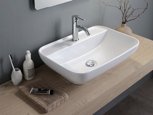 Waschbecken Le Ciotole, rechteckiges Design, 60x40xH 16 cm, mit Mischbatteriebohrung, aus glänzend weißer Keramik  