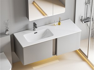 Waschbecken Smart Unitop 121x46,5 cm mit Becken links aus Keramik Weiß glänzend