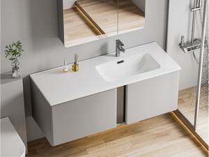 Lavabo Smart Unitop 121x46,5 cm vasque droite en céramique blanc brillant