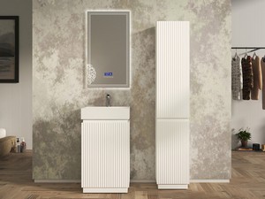 Meuble salle de bains FARO à poser 50 cm cannelé blanc mat et lavabo Unitop en résine TRIBECA blanc mat