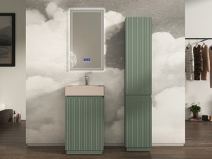 Meuble salle de bains FARO à poser 50 cm cannelé vert mat et lavabo Unitop en HPL Quartzite clair