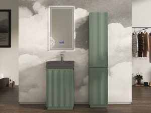 Meuble salle de bains FARO à poser 50 cm cannelé vert mat et lavabo Unitop en HPL Quartzite foncé