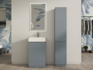 Meuble salle de bains à poser FARO 50 cm cannelé bleu mat et lavabo Unitop en résine TRIBECA blanc mat