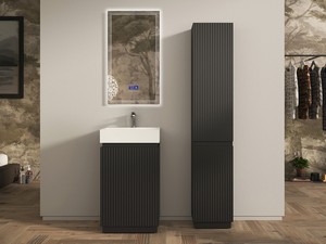 Meuble salle de bains à poser FARO 50 cm cannelé noir mat et lavabo Unitop en résine TRIBECA blanc mat