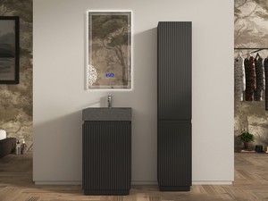 Meuble salle de bains FARO à poser 50 cm cannelé noir mat et lavabo Unitop en HPL Quartzite foncé