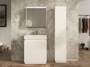 Meuble salle de bains FARO à poser 70 cm cannelé blanc mat et lavabo Unitop en résine blanc mat
