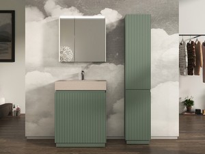 Meuble salle de bains FARO à poser 70 cm cannelé vert mat et lavabo Unitop en HPL quartzite clair