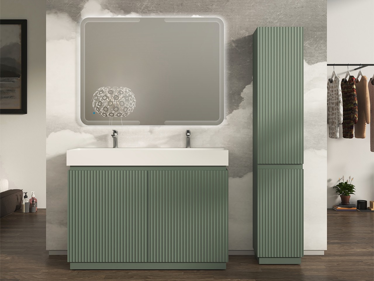 Mobile Bagno FARO Freestanding 120 Cm Cannettato Verde Opaco E Lavabo Mobile Bagno FARO Freestanding 120 Cm Cannettato Verde Opaco E Lavabo