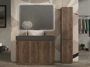 Meuble salle de bains FARO 120 cm à poser cannelé noyer mat et lavabo Unitop en HPL quartzite foncé