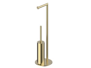 Spring Brushed Gold 304 Stainless Steel Bathroom Floor Stand with Toilet Brush Holder and Toilet Paper Holder